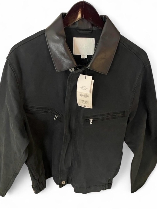 Zara Other - Zara Men Black Bomber Jacket with Faux Leather Collar